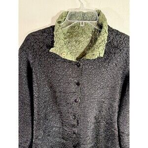 Reversible Vintage 90s Crinkle Jacket Women XLarge Black Green Coat Button Retro